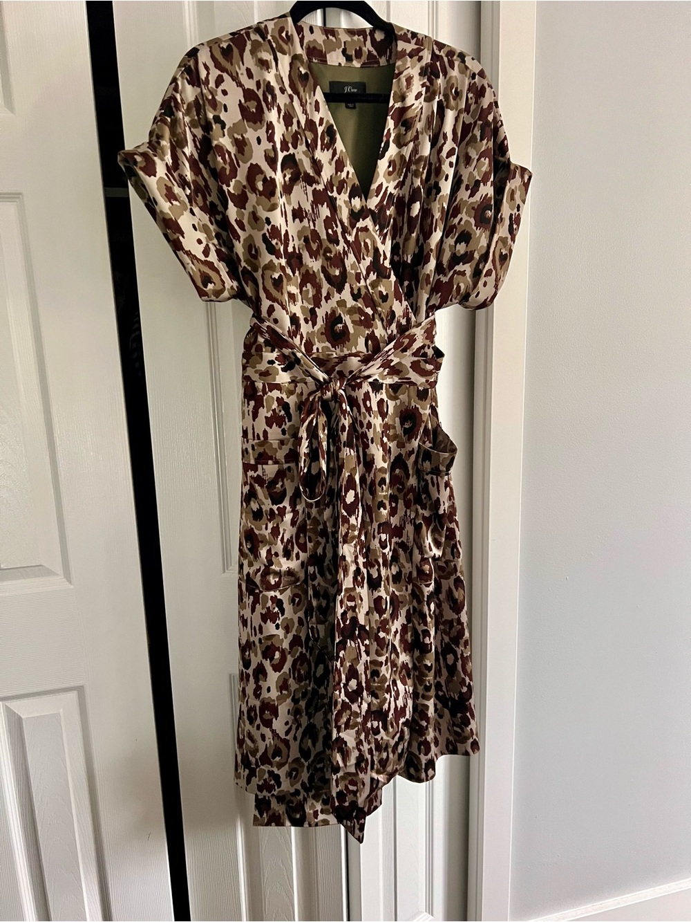 J. Crew Olive, Beige & Brown Animal Print Wrap Dress